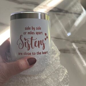 NEW! Sisters Ceramic Mug - White with Pink Lettering